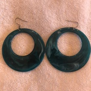 Teal swirl plastic hoop earrings
